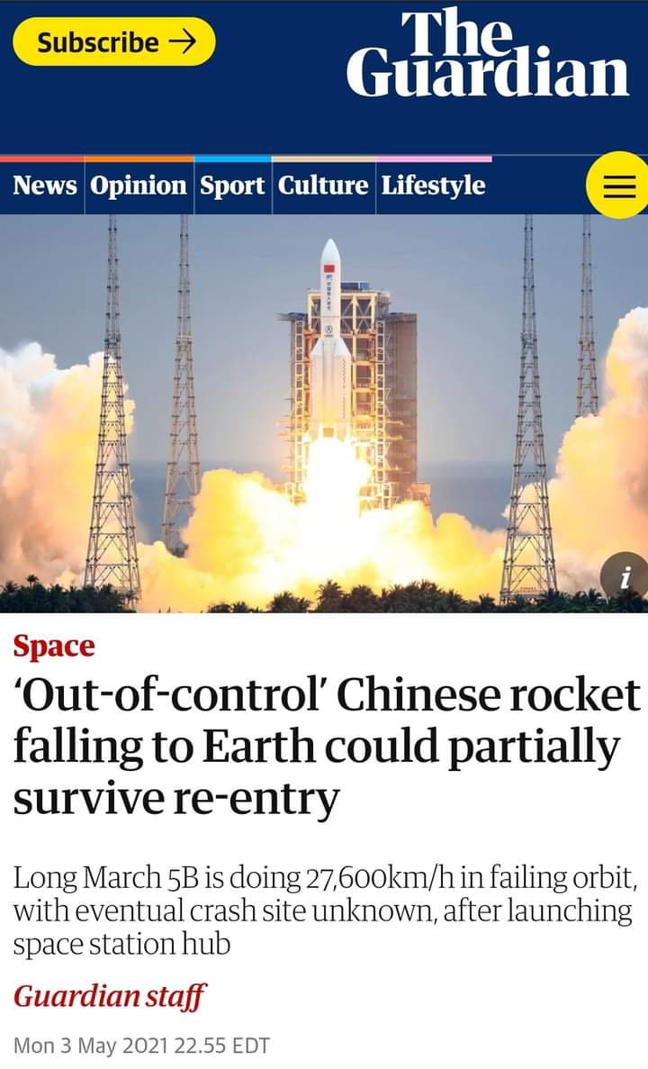 اين وقع الصاروخ الذي اطلقته الصين